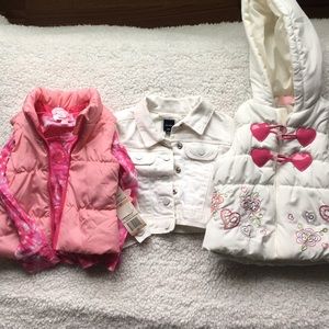 Toddler girls white jean jacket and puffy vests